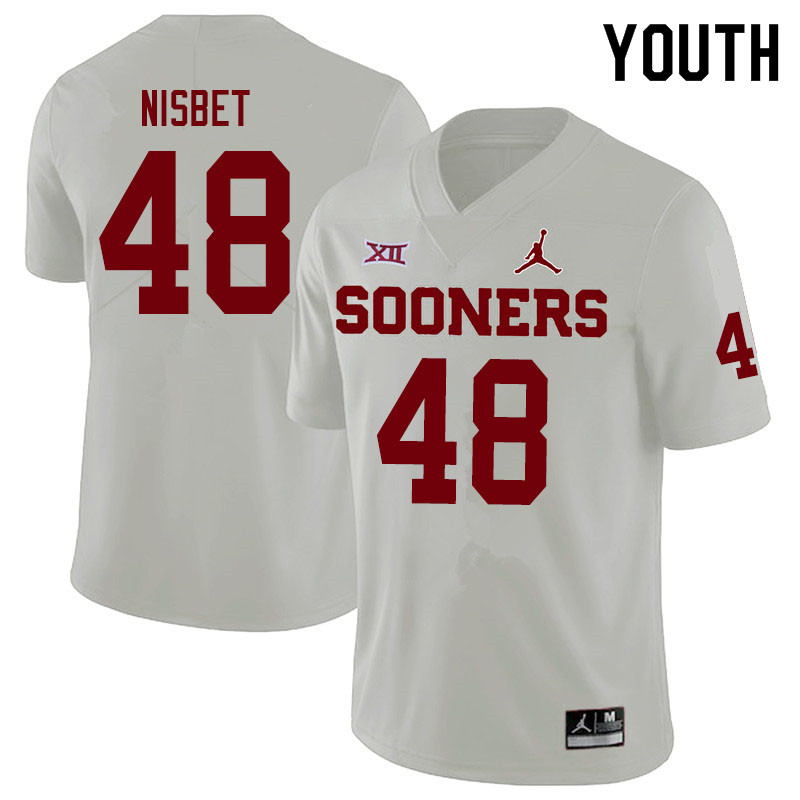 Youth #48 Deuce Nisbet Oklahoma Sooners Jordan Brand College Football Jerseys Sale-White - Click Image to Close